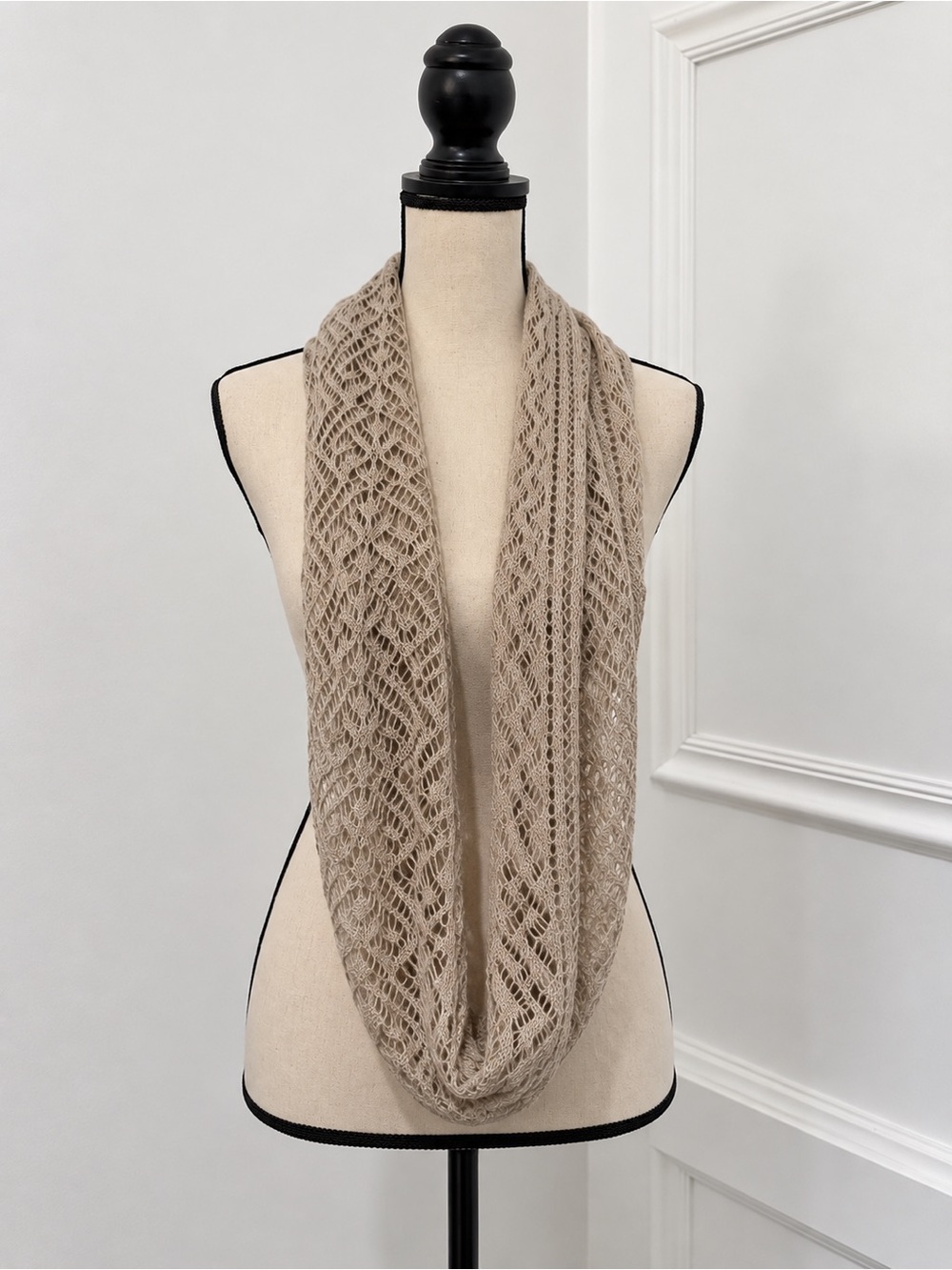 Beige Lace Knit Infinity Scarf - Women Accessories